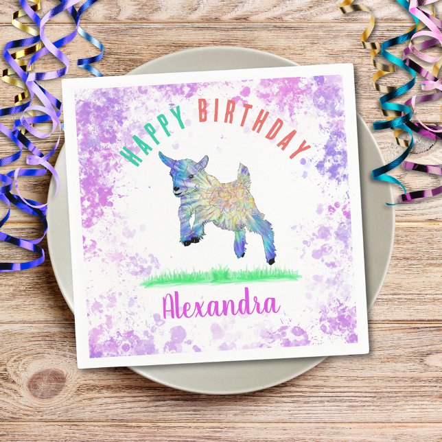 Goat Themed Birthday Party farbenfrohe Farm Tier Serviette (Cute goat themed birthday party custom napkin colorful farm animal watercolor art)
