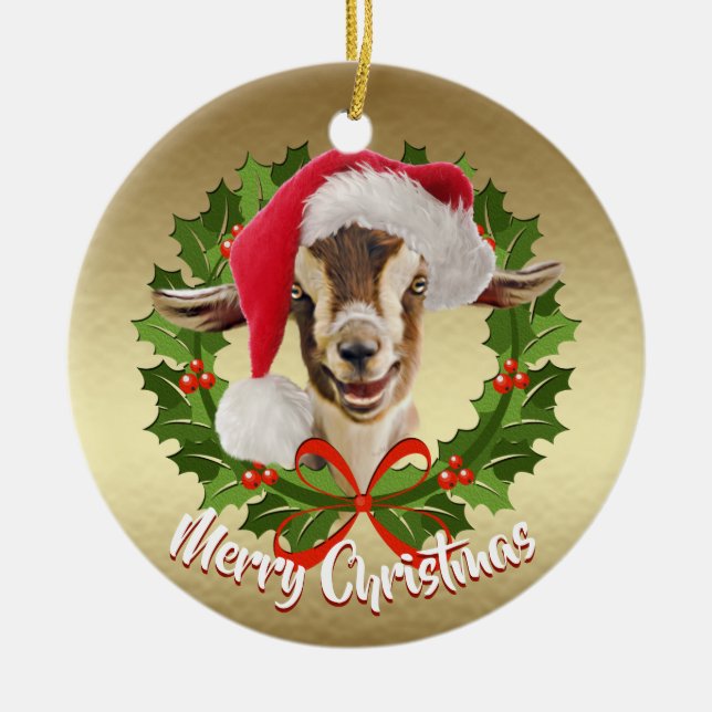 GOAT Toggenburg Kid Weihnachtsmannmütze Weihnachts Keramik Ornament (Vorne)