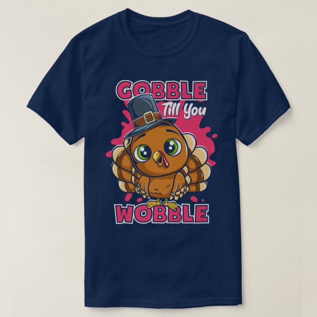 Gobble, bis du weinen Erntedank Pilgrim Kid T-Shirt (Design vorne)