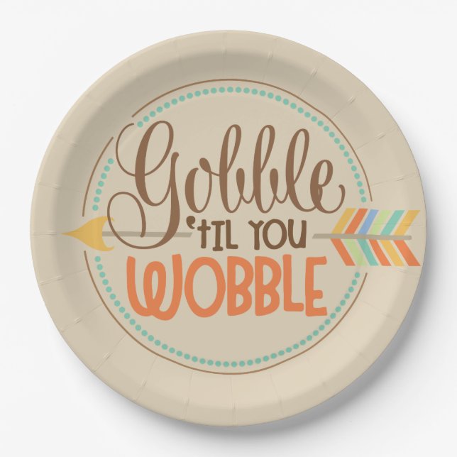 Gobble, bis du Worte wackeln Erntedank Teller (Vorderseite)