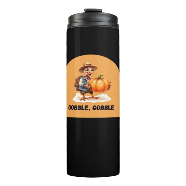 Gobble, Gobble Erntedank Türkei mit Pumpkin Cl Thermosbecher (Vorderseite)