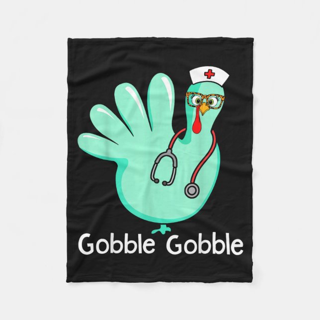 Gobble Gobble Funny Turkey Glove Thanksgiving Nurs Fleecedecke (Vorderseite)