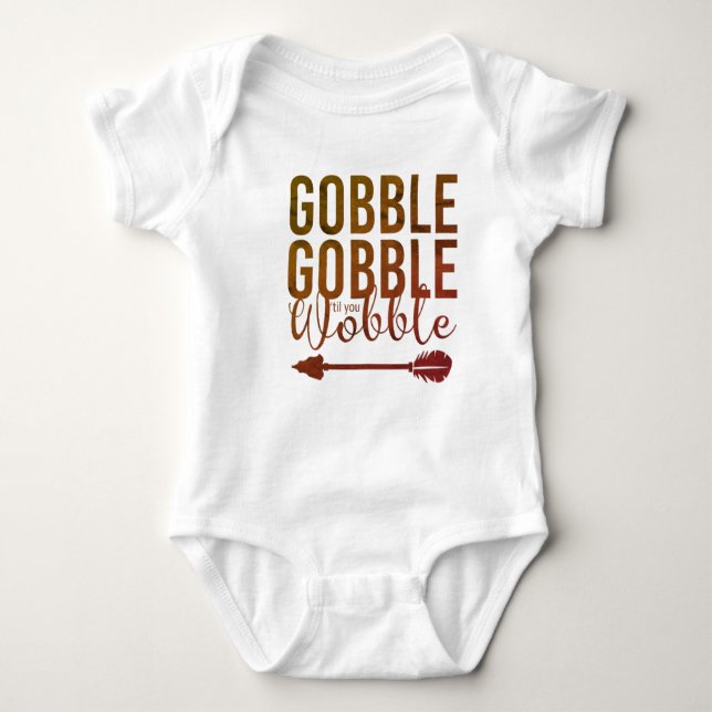Gobble Gobble Niedlich Baby's 1. Erntedank Baby Strampler (Vorderseite)
