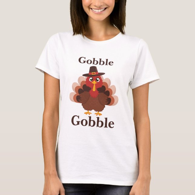 Gobble Gobble Niedlich Turkey Danke T-Shirt (Vorderseite)
