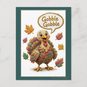 Gobble Gobble Truthahn und Herbstlaub Postkarte