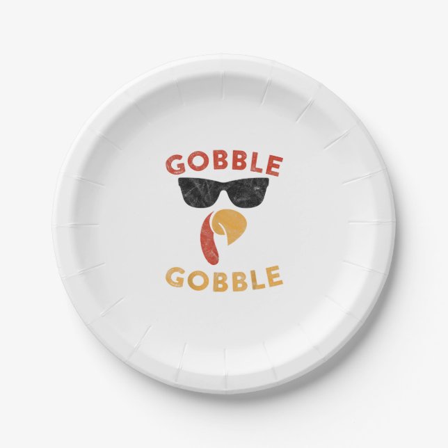 Gobble Gobble Türkei Erntedank Day Gaben Vintag Pappteller (Vorderseite)