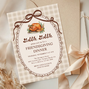 Gobble Gobble Turkey Gingham Friendsgiving Dinner Einladung