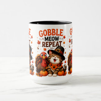 Gobble Meow Wiederholen Süßes Thanksgiving-Katze u Tasse