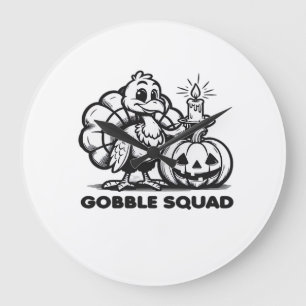 Gobble Squad Lustiges Thanksgiving-Truthahn-Design Große Wanduhr