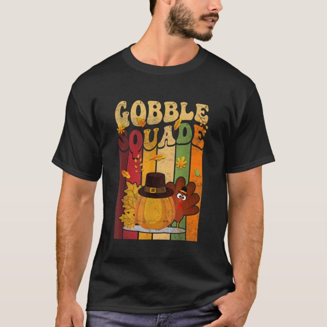 Gobble Squad Pumpkin Leaf Erntedank Day Men Wom T-Shirt (Vorderseite)
