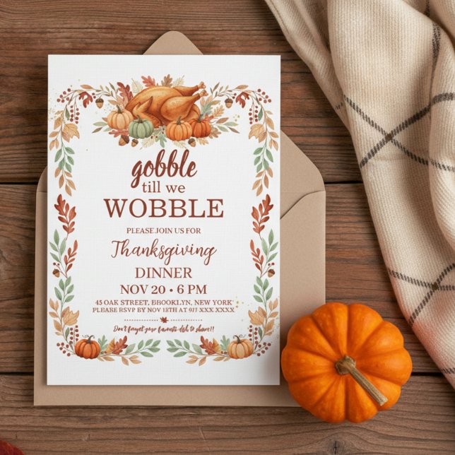Gobble Till We Wobble Thanksgiving Invitation Einladung (thanksgiving invitation)