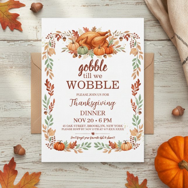 Gobble Till We Wobble Thanksgiving Invitation Einladung (friendgiving invitation)