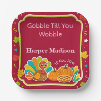 Gobble Till You Wobble Funky Truthahn Geburtstagsf Pappteller