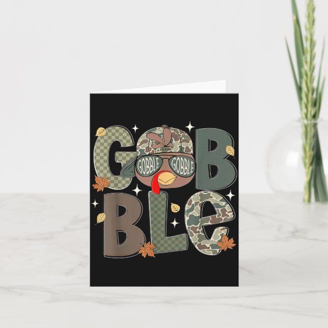 Gobble Turkey Camo Hat Thanksgiving Boys Youth Kid Karte (Vorderseite)