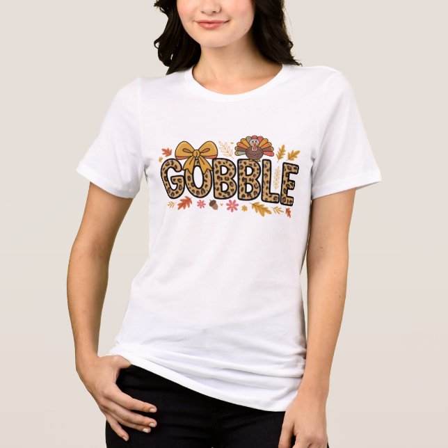 Gobble Turkey Erntedank Coquette Bow Leopard Tri-Blend Shirt (Vorderseite)