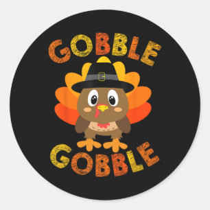 Gobble Turkey Little Boys Girls Kinder Erntedank Runder Aufkleber