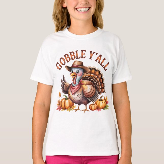 Gobble y'all western Thanksgiving  T-Shirt (Vorderseite)