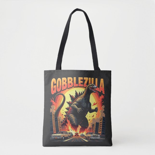 Gobblezilla Spooky Türkei Erntedank Gobble Tasche (Vorderseite)