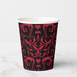 Gobelet en papier à motif damassé noir rouge