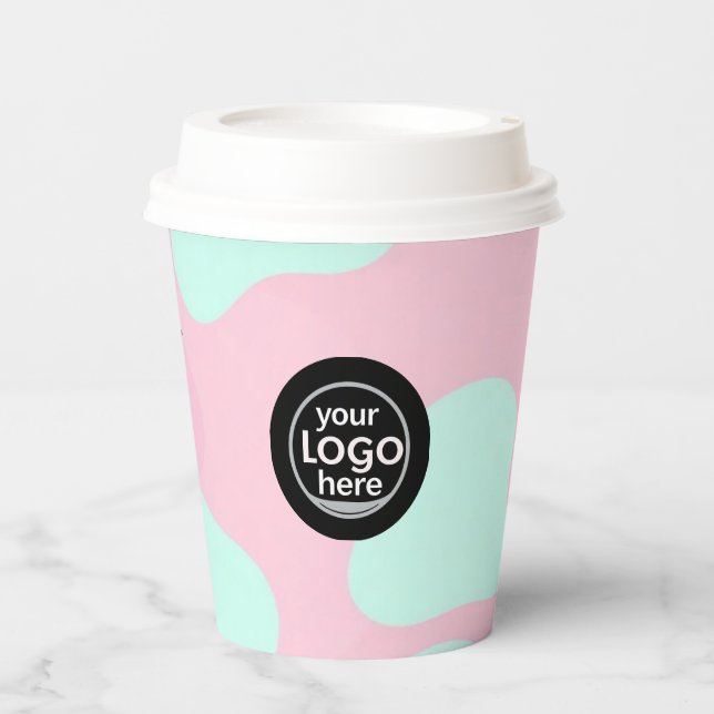 Gobelet en papier bulle rose et turquoise - Logo p (Recto)