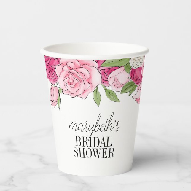 Gobelet en papier Fleurs roses aquarelle pour la f (Recto)