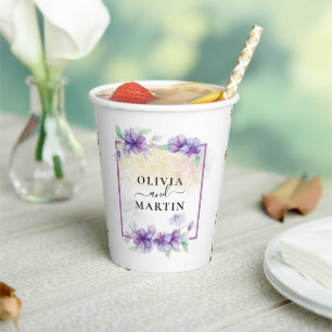 Gobelet en papier floral aquarelle violet pour mar