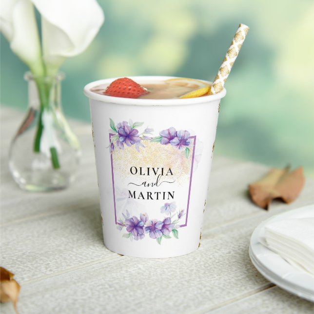 Gobelet en papier floral aquarelle violet pour mar (Insitu)