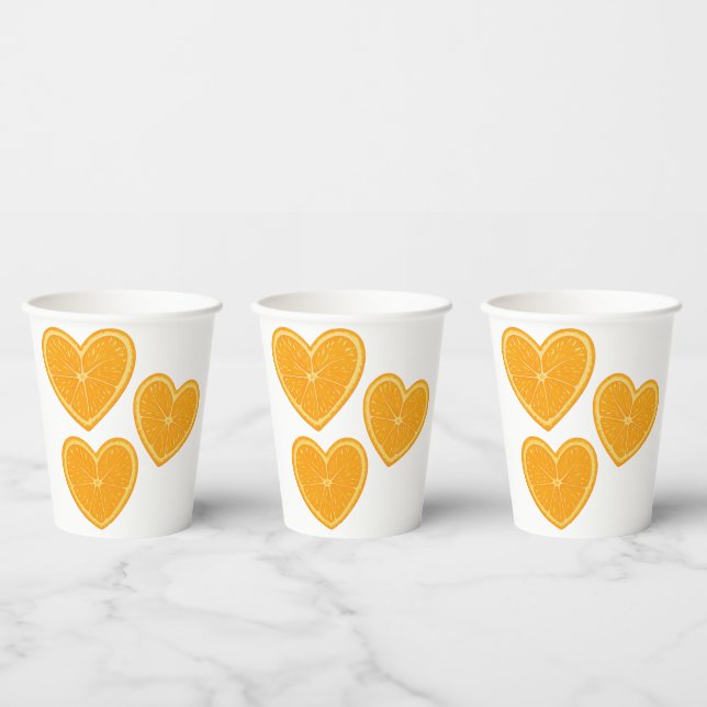 Gobelet en papier orange cœur – Vaisselle de fête  (Multi)