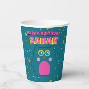 Gobelet en papier violet sarcelle Hibou pour l'ann