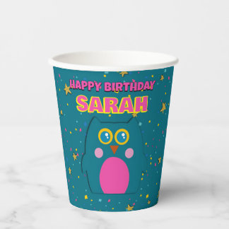 Gobelet en papier violet sarcelle Hibou pour l'ann