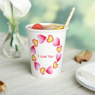 Gobelets En Papier С te romantique Je t'aime Saint Valentin