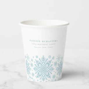 Gobelets En Papier 100e fête d'anniversaire Blue White Snowflake Cust
