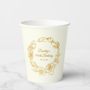 Gobelets En Papier 100e fête d'anniversaire Luxe Gold Rose Blanc