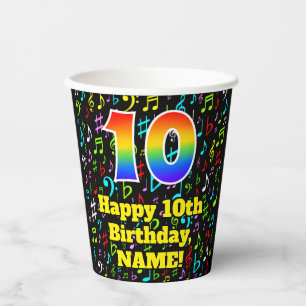 Gobelets En Papier 10e anniversaire : Fun Music Notes Motif, Rainbow 