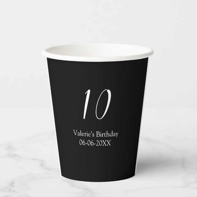 Gobelets En Papier 10th birthday white black name date calligraphy  (Recto)