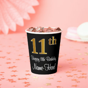 Gobelets En Papier 11e anniversaire - Elégant luxe Faux Gold Look #