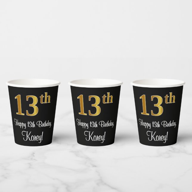 Gobelets En Papier 13e anniversaire - Elégant luxe Faux Gold Look # (Multi)