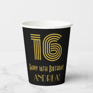 Gobelets En Papier 16ème anniversaire : Art Déco Inspiré Look "16" &