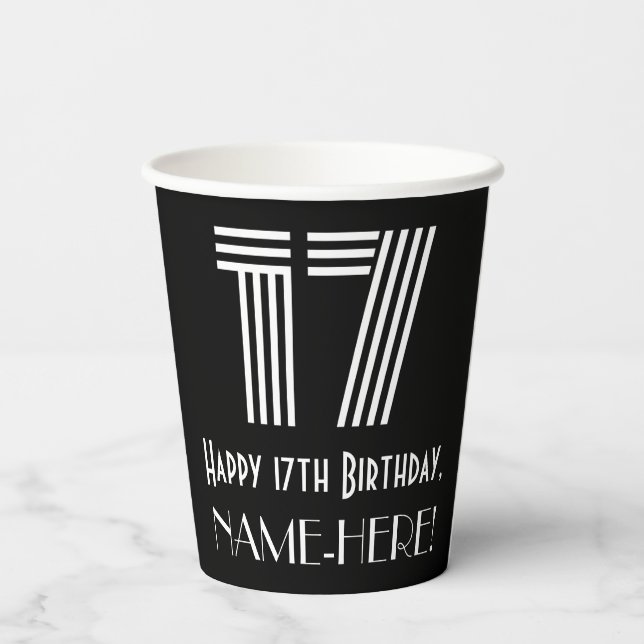 Gobelets En Papier 17e anniversaire — Art Déco Inspiré Look "17" + No (Verso)