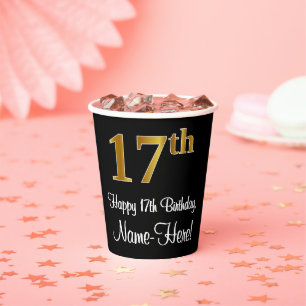 Gobelets En Papier 17e anniversaire - Elégant luxe Faux Gold Look #