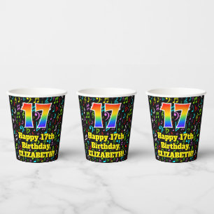 Gobelets En Papier 17e anniversaire : Fun Music Notes Motif, Rainbow 