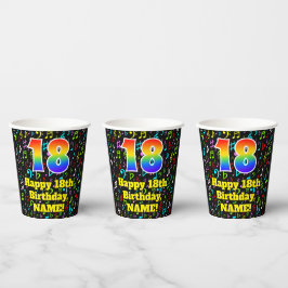 Gobelets En Papier 18e anniversaire : Fun Music Notes Motif, Rainbow 
