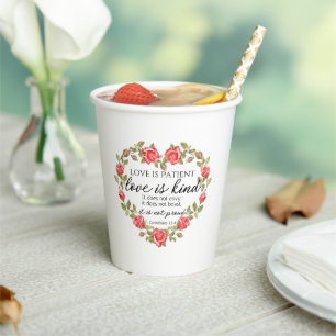 Gobelets En Papier 1 Corinthiens 13:4 L'amour est le coeur floral pat