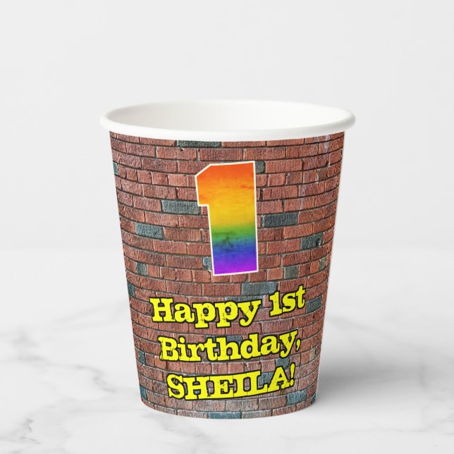 Gobelets En Papier 1er anniversaire : Arc-en-ciel amusant inspiré par (Verso)