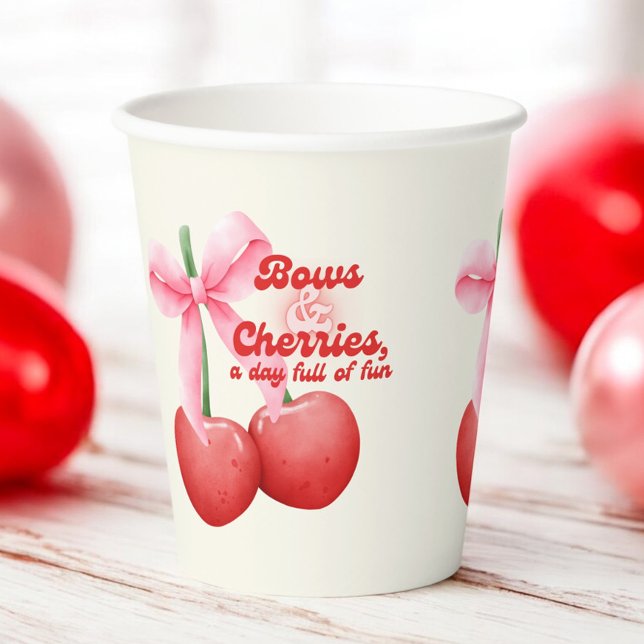 Gobelets En Papier 1er Anniversaire Coquette Cerises Bows Bulles Lett (Créateur téléchargé)