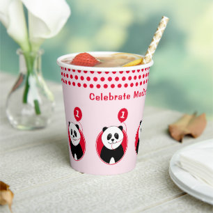 Gobelets En Papier 1er anniversaire panda rouge ballon rose