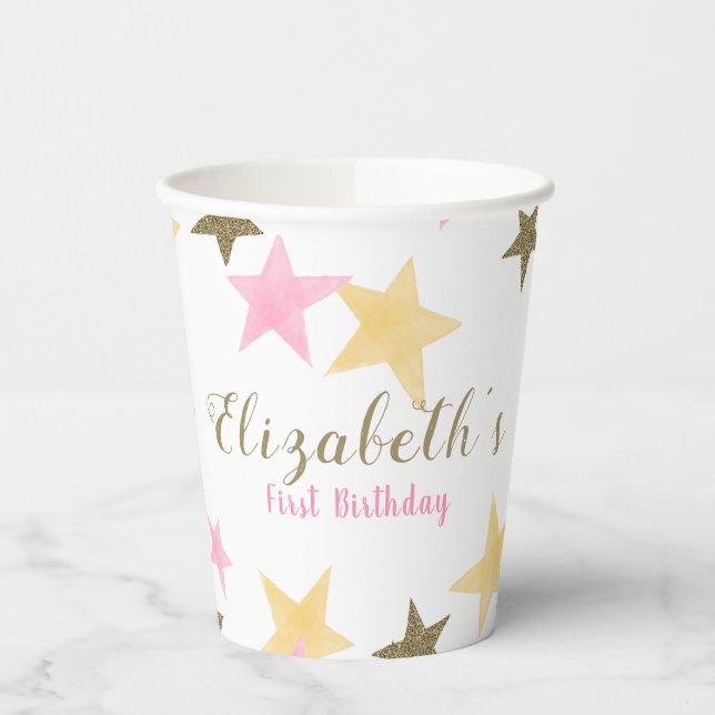 Gobelets En Papier 1er anniversaire Twinkle Little Star Rose Girl (Gauche)