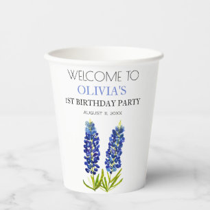 Gobelets En Papier 1ère fête d'anniversaire Bluebonnets Baby Girl