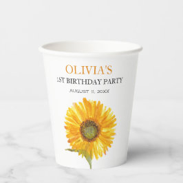 Gobelets En Papier 1ère fête d'anniversaire Sunflower Baby Girl
