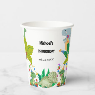 Gobelets En Papier 1st Birthday Dinosaur Minimal baby boy